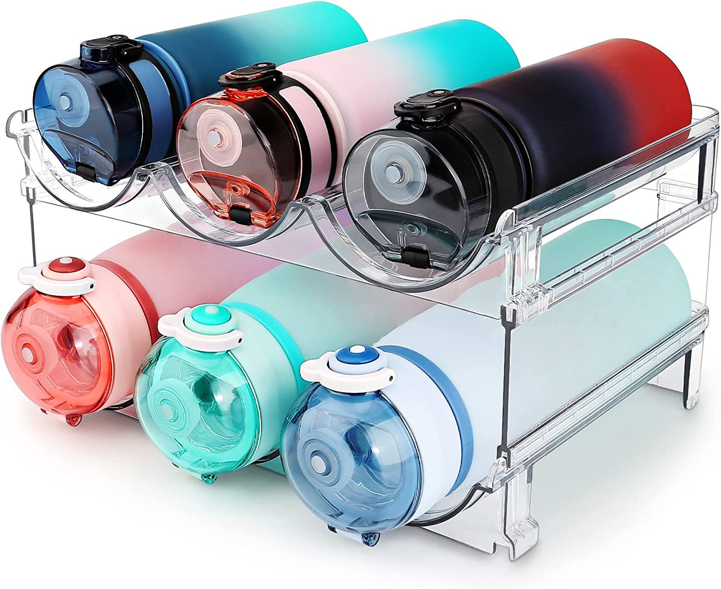Stackable Water Bottle Organizer - 2 Pack Cabinet Storage Rack for Efficient Water Bottle Storage