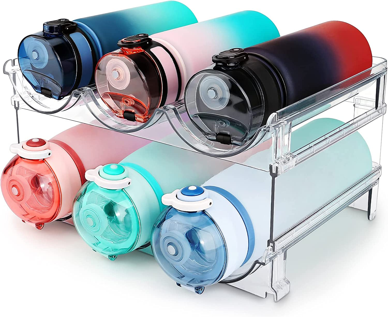 Stackable Water Bottle Organizer - 2 Pack Cabinet Storage Rack for Efficient Water Bottle Storage