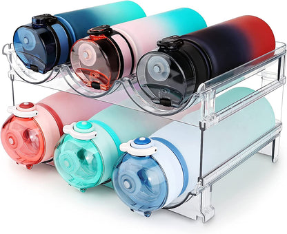 Stackable Water Bottle Organizer - 2 Pack Cabinet Storage Rack for Efficient Water Bottle Storage