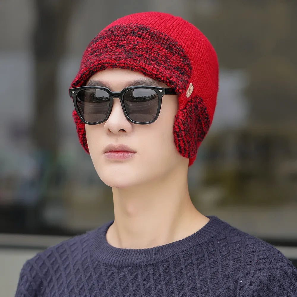Unisex Winter Earflap Knitted Beanie Hat - Stylish & Warm Outdoor Cap for Men and Women