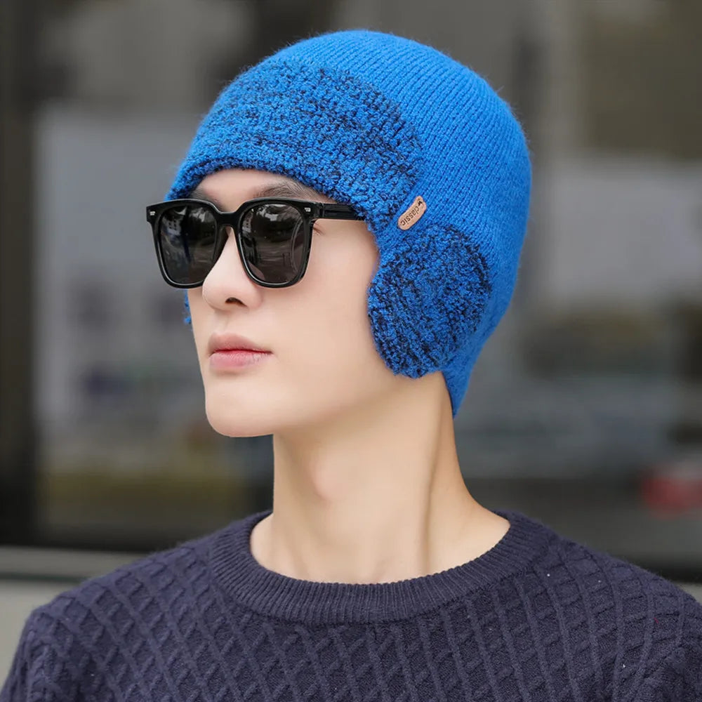 Unisex Winter Earflap Knitted Beanie Hat - Stylish & Warm Outdoor Cap for Men and Women