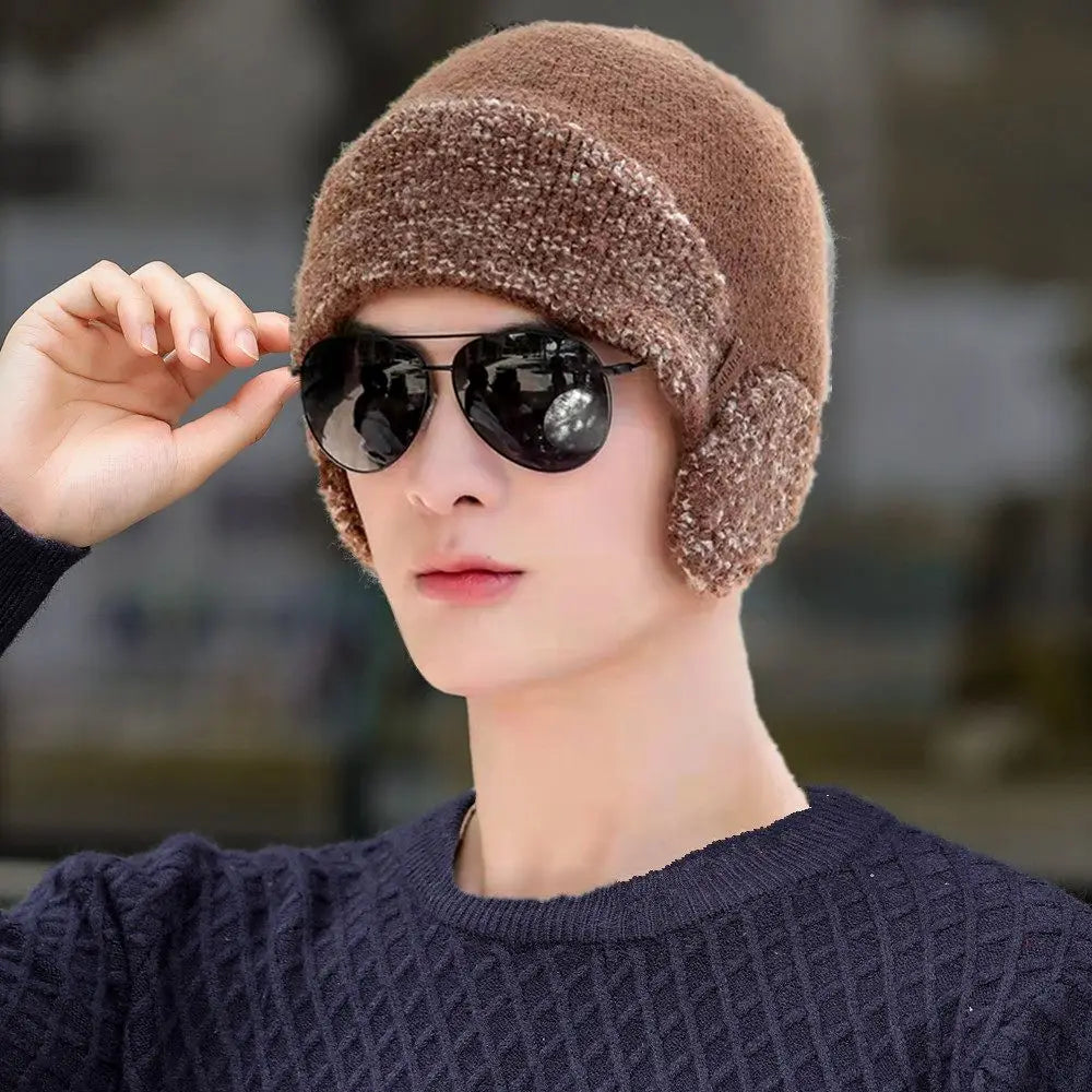 Unisex Winter Earflap Knitted Beanie Hat - Stylish & Warm Outdoor Cap for Men and Women