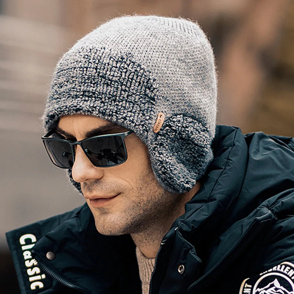 Unisex Winter Earflap Knitted Beanie Hat - Stylish & Warm Outdoor Cap for Men and Women