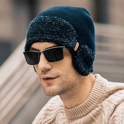 Unisex Winter Earflap Knitted Beanie Hat - Stylish & Warm Outdoor Cap for Men and Women