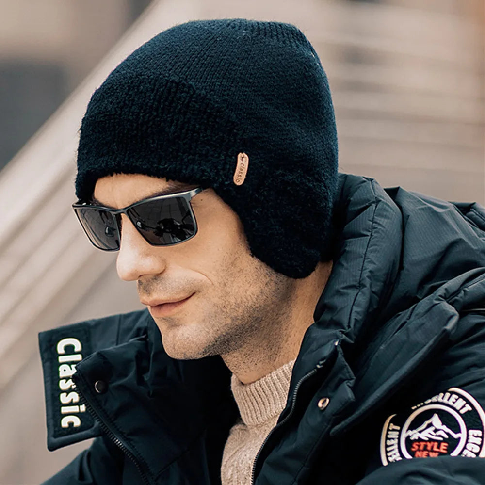 Unisex Winter Earflap Knitted Beanie Hat - Stylish & Warm Outdoor Cap for Men and Women