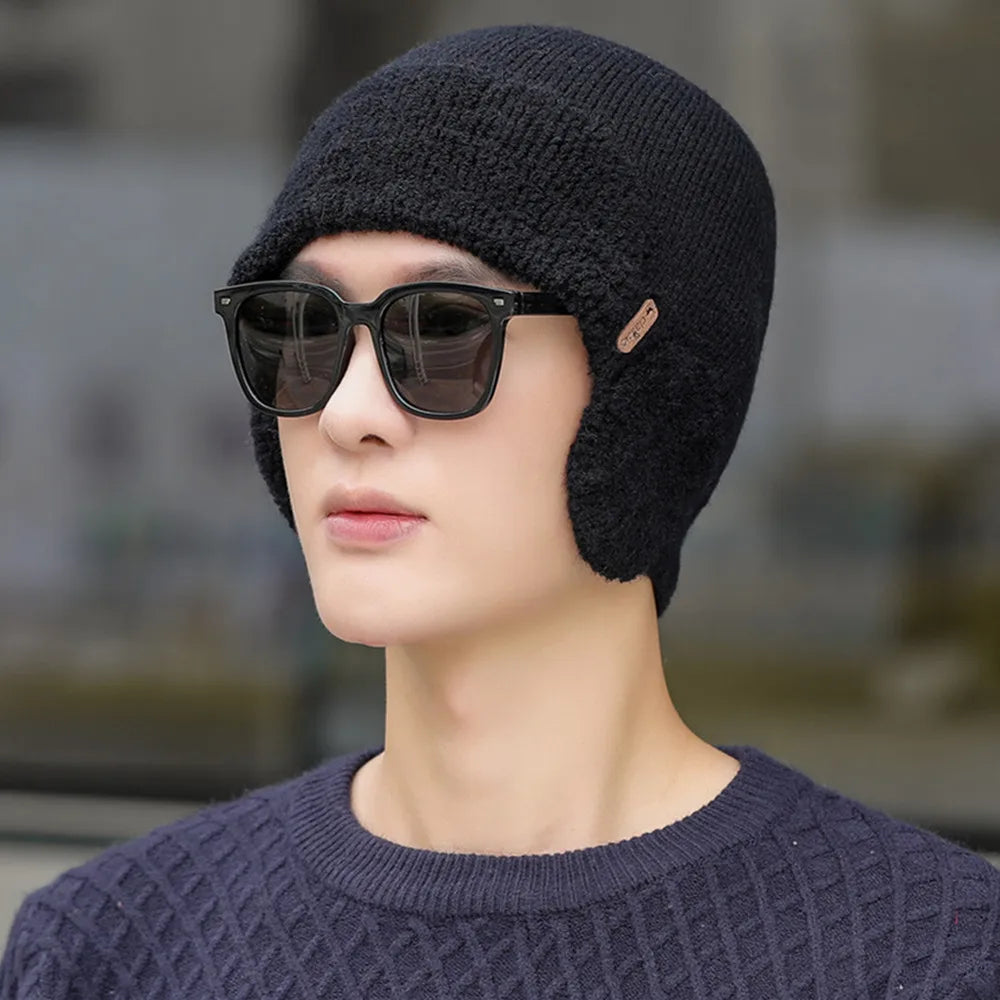 Unisex Winter Earflap Knitted Beanie Hat - Stylish & Warm Outdoor Cap for Men and Women