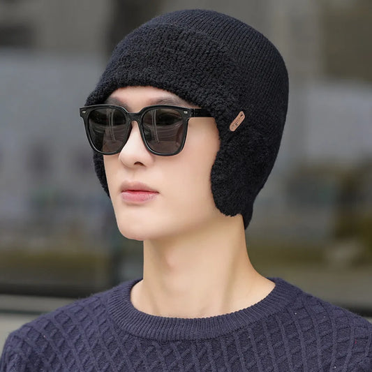 Unisex Winter Earflap Knitted Beanie Hat - Stylish & Warm Outdoor Cap for Men and Women