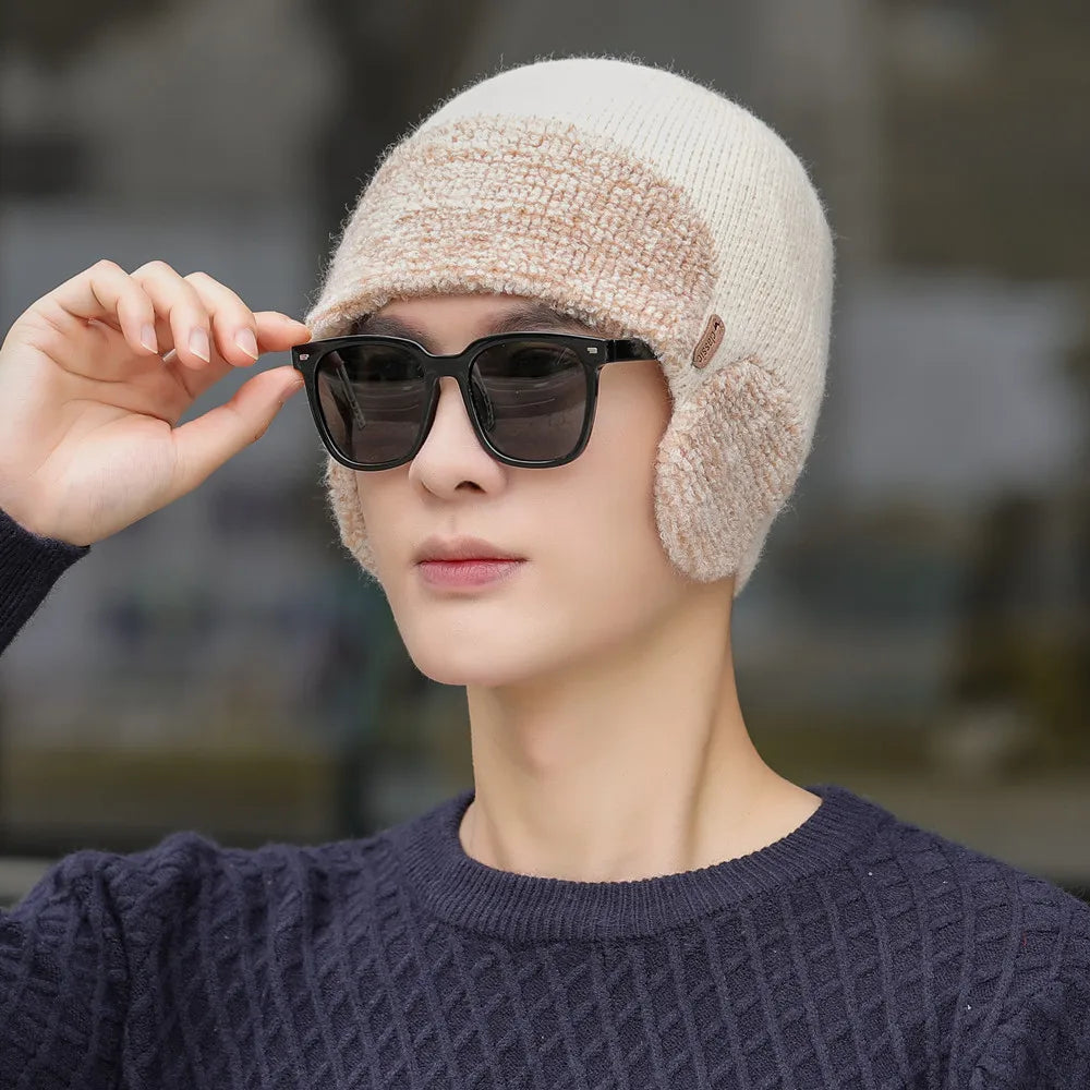 Unisex Winter Earflap Knitted Beanie Hat - Stylish & Warm Outdoor Cap for Men and Women