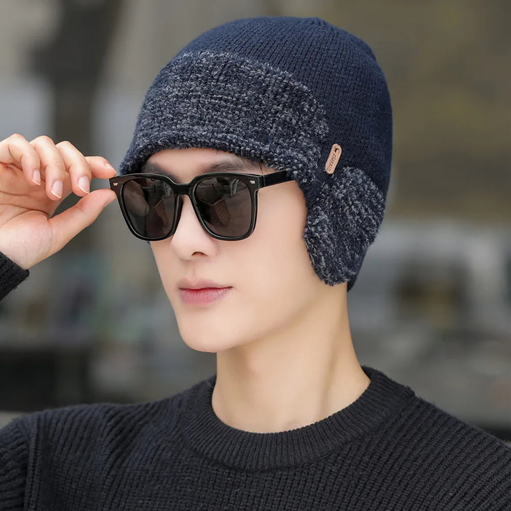Unisex Winter Earflap Knitted Beanie Hat - Stylish & Warm Outdoor Cap for Men and Women